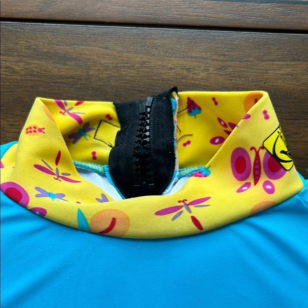Body Glove Blue and Yellow Floral Ruffle Trim One-Piece Swim with Inserts